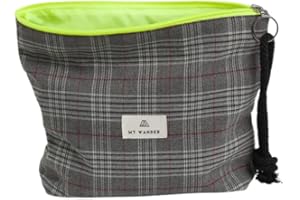 My Wander - Neceser Tartan - Neceser Mujer Pequeño de Algodón con Forro Impermeable, Neceser para Aseo, Cartera para Diario, Estuche Maquillaje, Cremallera Fluor con Cordón para Colgar | 20x28x6cm