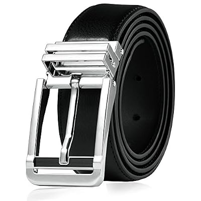 Vbiger Véritable Cuir Ceinture Réversible Ceinture Boucle ardillon Ceintures pour les Hommes, 1 Boîte-Cadeau Gratuit (120CM, Noir 1)