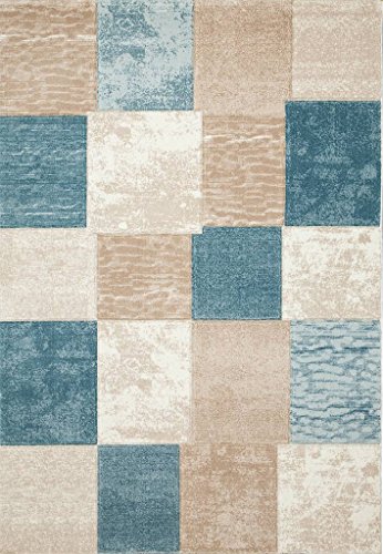 Designer Teppich Modern, Kariert und Meliert in Türkis Beige Creme, Sehr Dicht Gewebt – ÖKO TEX Zertifiziert, VIMODA; Maße: 80×150 cm - 4