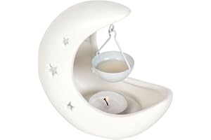 TECH ISLAND Crescent Moon Hanging Oil Burner - Enchanting Design With Cut Out Star Details, Essential Oils And Wax Melt Holder For A Dreamy Atmosphere (White)