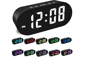 FAMICOZY Small Simple Digital Alarm Clock,11 Color Options for Digits,Night Mode Auto Dim Auto Brighten,7 Adjustable Brightness,Large Numbers,Crescendo Loud Alarm for Bedroom Bedside,Black
