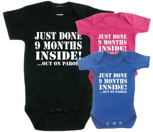 JUST DONE 9 MONTHS INSIDE out on parole FUNNY BABY VEST BODYSUIT (3-6 Months, Hot Pink)