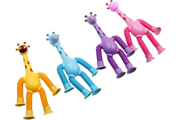 Sarini giraff teleskopisk sugkopp, 4 st LED ny sugkopp, roliga poprör sensorisk leksak för dekomprimering pedagogiskt sensoriskt formbyte teleskoprör
