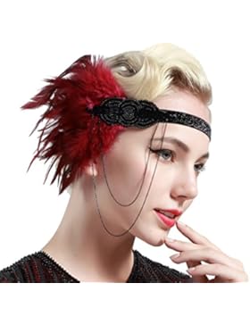 BABEYOND Frauen-schwarzes Feder-Stirnband 1920s Kopfstück-Weinlese-Haar-Zusätze bördelte Stirnband