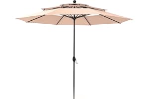 PHI VILLA 3m Garden Parasol Umbrella for Sun Protection 3 Tier Patio Outdoor Waterproof Umbrella with Crank