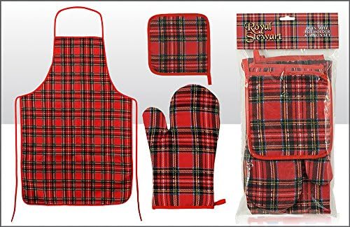 TARTAN OVEN MITT, POT HOLDER & APRON SET