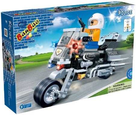 Number One Selling Rainy Day Fun Toys &amp; Games Age 5+ Banbao Construction Building Bricks Blocks 140 Piece Police Bike Chopper - Compatible With Leading Brands - Perfect Present Gift for Christmas Birthday or Easter - Girl Girls Boy Boys Children Kids Child