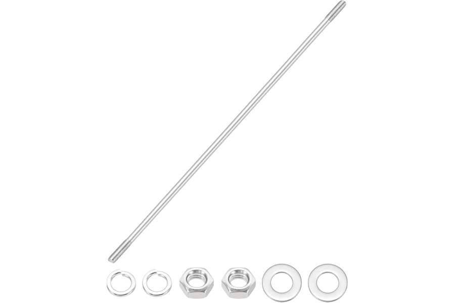 sourcing map 1Set M8x350mm Double Ended Stud Screws, 304 Stainless Steel Dual Threaded Rod Bar Bolts Studs with Nut Washer for House Maintenance Structural Anchoring Fastening Screw