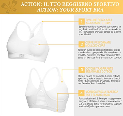 Action P1352 Sport-BH Aus Baumwolle Ohne Bügel Atmungsaktive Rückenpartie Medium Schlag Yoga ideal für den Rennsport Fitness-Studio von Lady Bella Lingerie - 3