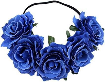 Free Rose White Flower Crown Headbands Women Fake Purple Red Flower Girl Headband Flowers for Women ,Girls (Dark blue)