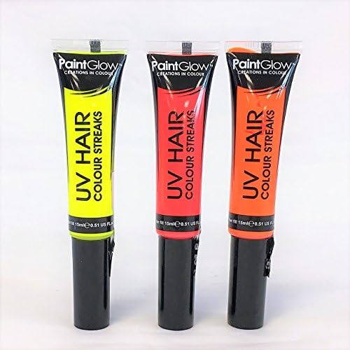 Neon UV Light Reactive Hair Streak Colour Collection in Set of 3 for Temporary Hair Dye PAINTGLOW™