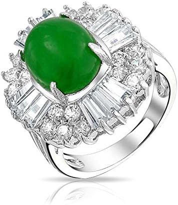 Bling Jewelry Oval Simulated Jade CZ Baguette Cocktail Ring Rhodium Plated