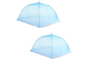 CHEEROYAL 2 Pack Update Tight Mesh Food Cover Tent,17 inches Reusable and Collapsible Outdoor Food Cover,Food Protector Tent Keep Out Flies, Bugs, Mosquitoes (Blue)