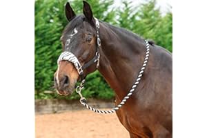 Bow & Arrow White Horse Equestrian Headcollar & Rope - Adjustable Pony HorsePrint Fleece