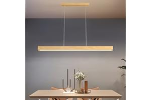 LANEKD Lámpara LED Moderna Colgante Comedor Madera Larga Lámpara Colgante Altura Ajustable Lámpara de Suspensión Para Mesa de Comedor Restaurante Cocina Techo Para Oficina Comedor Salón Lámpara (L120cm)