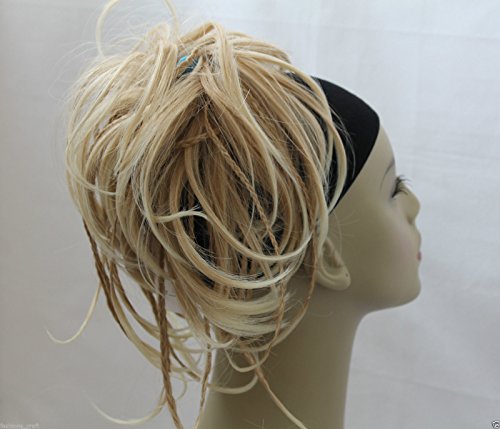 New Tousled Synthetic Hairpiece Scrunchies Straight Elastic updo Scrunchy BUN Brown Blonde Instant Ponytail (Dark Blonde #26/613)