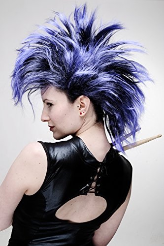 WIG ME UP ® – PW0078-1-P103PC10 Perücke Faschingsperücke Karneval Punk Glam Vamp Mohawk Iro Auftoupiert Schwarz Blau - 5