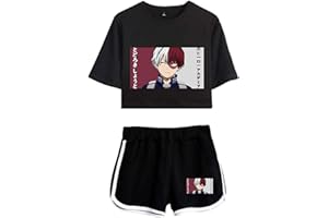 Flyself Jungen Mädchen Crop Top T-Shirt und Kurze Hose 2 Stück Anzug Bakugou Deku Katsuki Cosplay Freizeitanzug Sportanzug Trainingsanzüge Outfits