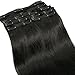 Deluxe Double Weft Remy Human Hair Clip in Extensions #1 Jet Black 8 Pieces Full Head Set 10"-22" Grade 7A Real Natural Long Straight Silky Soft, 22 inches-160g