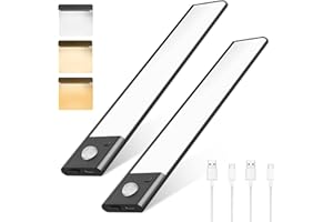 VUSDDY Reglette LED Cuisine Sous Meuble, Lampe de Placard Sans Fil Rechargeable USB, Lumière Detecteur de Mouvement Interieur pour Chambre, Armoire, Escaliers, Couloir, 3 Modes dâÃclairage Dimmable(02)