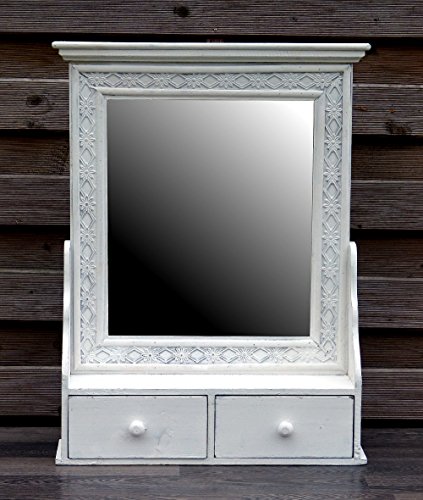 Wunderschöner Wandschrank Hängeschrank Küchenschrank Spiegelschrank Badspiegel Spiegel Wandregal – 2 Schubladen Weiß – Landhaus Vintage Shabby Chic – 49x64cm - 2