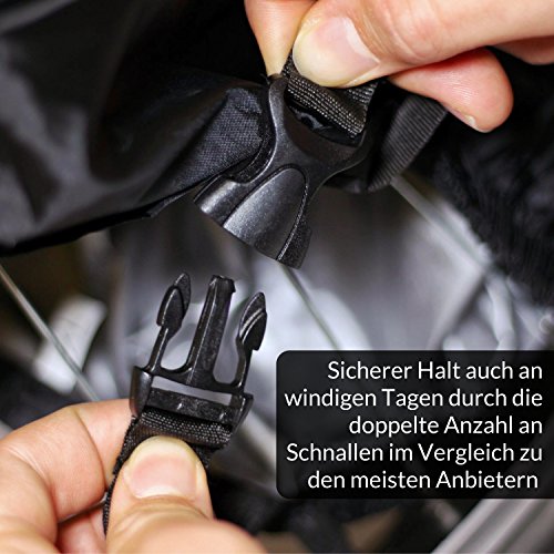 Premium Aveljo Fahrradschutzhülle Pro Schwarz – hochwertige Fahrradabdeckung aus doppeltbeschichtetem Gewebe – inklusive Beutel – perfektes Fahrradzubehör für den Radfahrer von heute – passend für Fahrräder bis 28 Zoll - 4