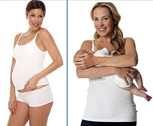 Maternity Breastfeeding top vest for easy breast feeding 8 10 12 14 colours black white or grey nursing (Large 12-14, White)