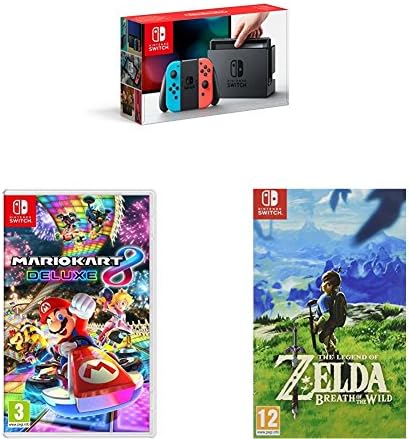 Nintendo Switch Neon with Mario Kart 8 Deluxe and The Legend of Zelda - Breath of the Wild
