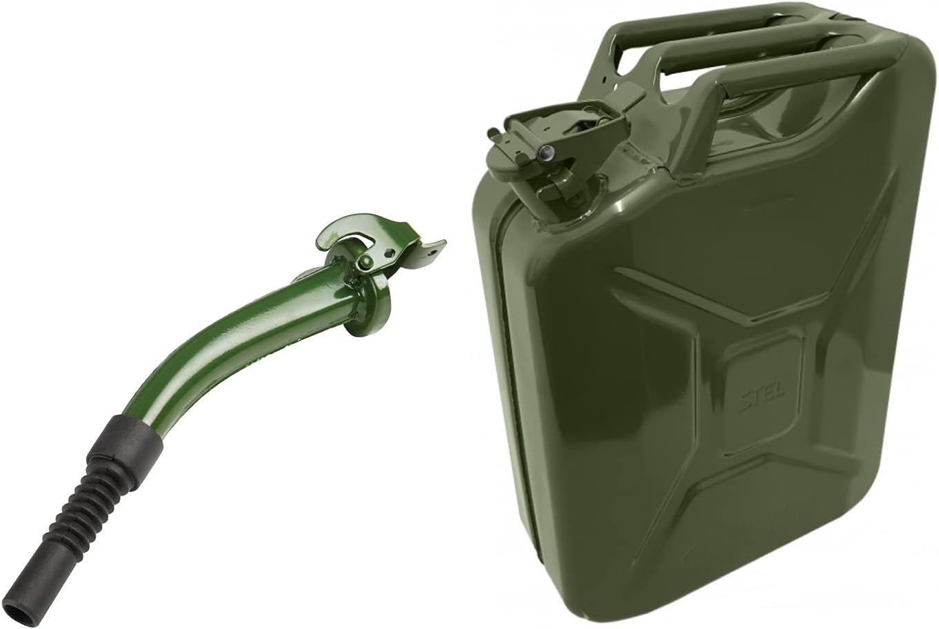 Green Jerry Can 5,10,20 Litre Metal with Flexible Metal Spout - for Petrol and Diesel Oil Liquid - UN-Approved - With Spout Nozzle – Inspected (5L Jerry Can With Spout)