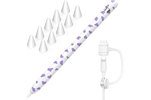NIUTRENDZ Estuche con Estampado de Vaca para Apple Pencil 1ª Generación Protectores de Silicona con Funda de Puntas de Lápiz de Apple y Correa Adaptadora de Cable (Vaca + Morado)