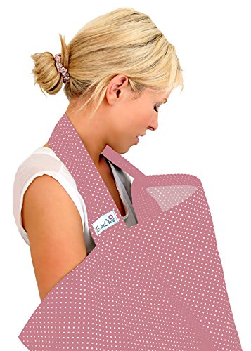 BebeChic * 100% Cotton * Breastfeeding Cover *105cm x 69cm* Boned Nursing Apron - with drawstring Storage Bag - dusky pink / white dot