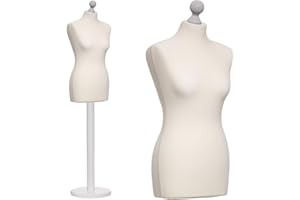 DummyDoll Schneiderpuppe weiblich Größe 32/34, Überzug Creme/Ecru, Fuß Holzteller + Holzknauf weiß