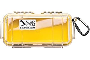 PELI 1030 Micro Case, Protective Box for Small Sensitive Devices, IP67 Watertight and Dustrproof, Made in US, 1L Capacity, Clear/Yellow Liner