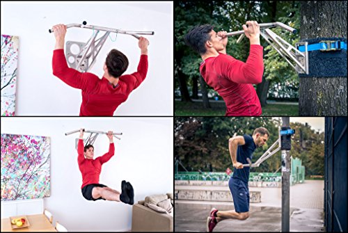 Klimmzugstange Dip-Stange: Pullup & Dip, mobil für Wand + Befestigung an Baum/Pfosten, indoor zu Hause und outdoor im Garten/Park, rostfreier Edelstahl + PREMIUM Qualität, WELTNEUHEIT, über 25 Übungen, 100% Kundenzufriedenheit, 3 unterschiedl. Pakete - 2