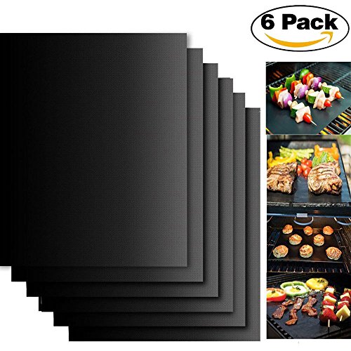 BBQ Grillmatten zum Grillen und Backen, 6er Set BBQ antihaft wiederverwendbar Grillmatte für Grill von Weber (Genesis), Charmglow, Brinkmann, Jenn Air, Uniflame, Lowes, und anderen Modellen-40x33cm(schwarz) (6)