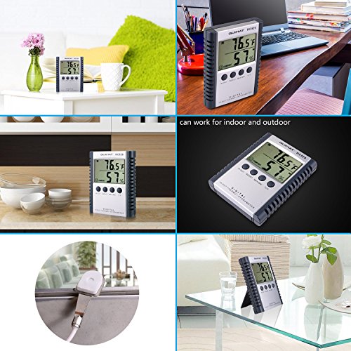 Hygrometer Thermometer, Quimat Feuchtigkeits-Meter Feuchtigkeit Monitor Innen / Außen Temperatur Messgerät Thermostat Sensor Sonde Reinigung Tuch Batterie inklusive (Grau) - 7
