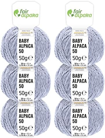HANSA-FARM 100% baby alpaca wool in 50+ colours (scratch-free) - 300g set (6 x 50g) - soft Baby Alpaca wool for knitting & crocheting in 6 yarn sizes Glacier Heather (Light-Blue)