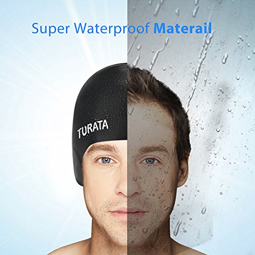 Badekappen – Turata Rutschfeste Erwachsene Unisex Hochelastische Silicagel-Bademütze Einheitsgröße Schwimmkappe ( Schwarz ) - 9
