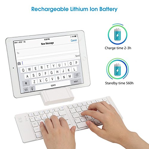 IKOS Tastiera Bluetooth Mini Portatile Pieghevole Tastiera Senza Fili Piccola Ultra Sottile Universale Ripiegabile Tastiera QWERTY Layout per iPhone iPad Air Pro iOS, Android, Windows Smartphone Tablet PC Microsoft