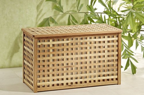 Wäschetruhe breite Wäschebox mit Leinensack Walnuss Holz - 2