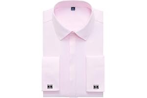 WJFGGXHK Herren Hemden,Regular Fit Hidden Placket Französische Hemden Für Männer Langarm Gestreiftes Herrenhemd Geschenk 1 Paar Manschettenknöpfe Rosa Revershemd