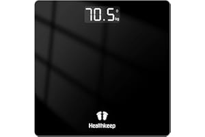 Balance Pèse Personne Numérique, Healthkeep Pese Personnes de Haute Précision avec Technologie Step-On Affichage par LED, Design Fin, Poids Max. 180 kg/ 400lb, Noir