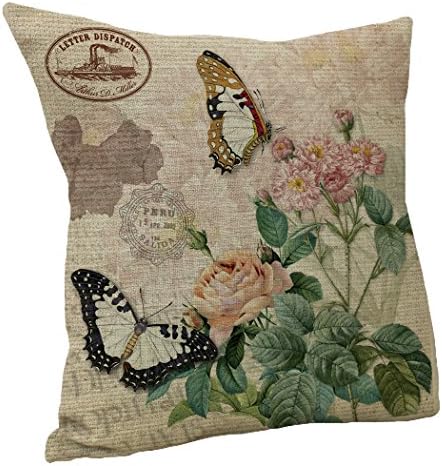 JXLOULAN Pastoral Style Flowers Pattern Cotton Linen Square Throw Pillowcase Home Sofa Decorative Cushion Covers Pillow Covers 18 x 18 Inch (SJ30A0110)