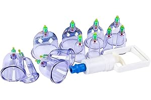 EGEN Professional Vacuum Cupping Therapy - 12 Vacuum Air Suction Cups with Pumping Handle,Chinese Medicine Pistol Equipment (12Pcs/Set)