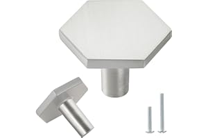 Vandicka Lot de 8 boutons de meubles et vis - Argent mat - Poignées de porte hexagonales - Pour armoire de cuisine, commode, armoire - 35 x 26 mm