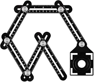 Zaptec Six Fold Multi Function Aluminium Alloy Ruler with Hole Guide - Angle Measurement Finder Hole Opening Locator Template - for Builder Contractor Tiler Carpentry Woodworking DIY