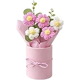VCR Handmade Pink Crochet Bouquet- Pack of 1 - Hand Woven Knitted Artificial Hand Knitted Bouquet Flower for Office Desk, Tab