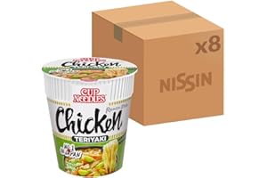 NISSIN Cup Noodles Chicken Teriyaki Flavoured Instant Noodles, 70 g Pot (Pack of 8)