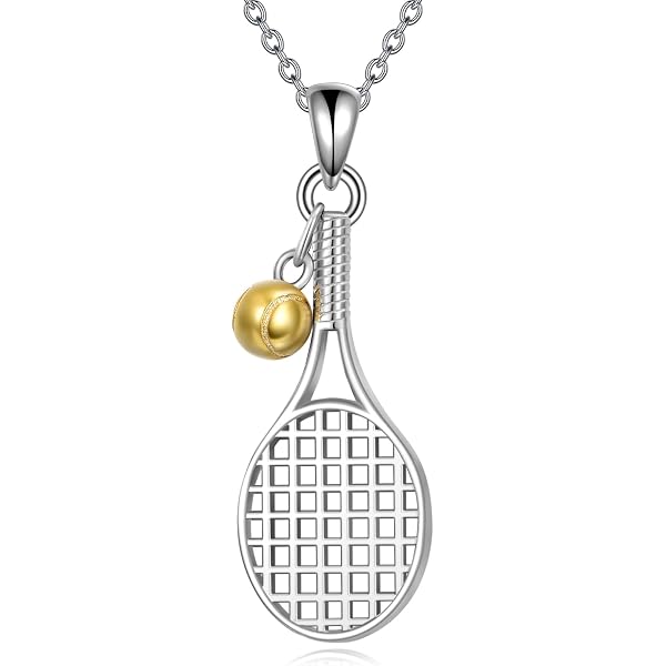 Ciondolo Palla Da Tennis E Racchetta In Argento 925 Placcato Oro, Diamanti Simulati, 1,85 Pollici
