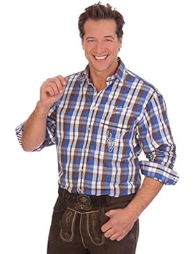 H1528 - Trachtenhemd mit langem Arm - A HOIBE GEHT NO - rot, blau